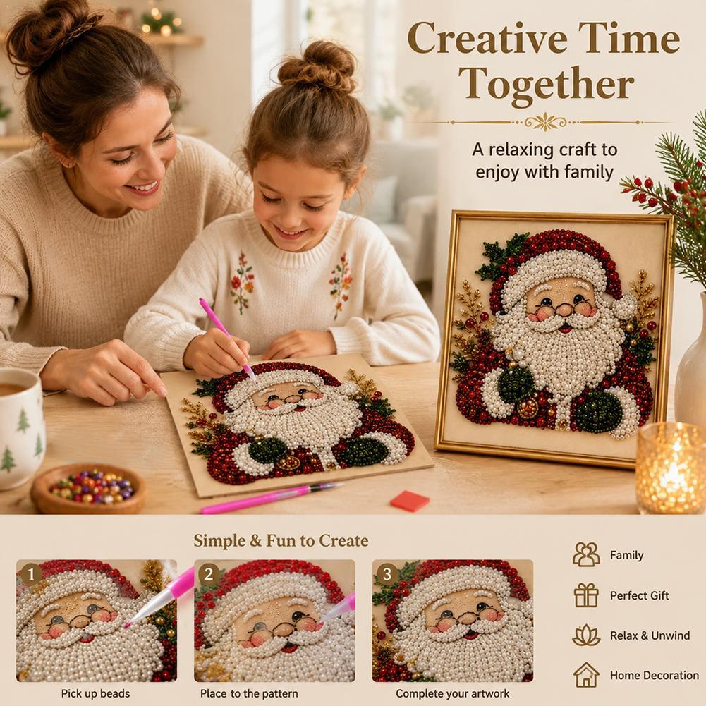 Art Craft Kits - クリスマス サンタクロース パールアート DIYキット 額入りビーズ刺繍クラフト 壁飾り