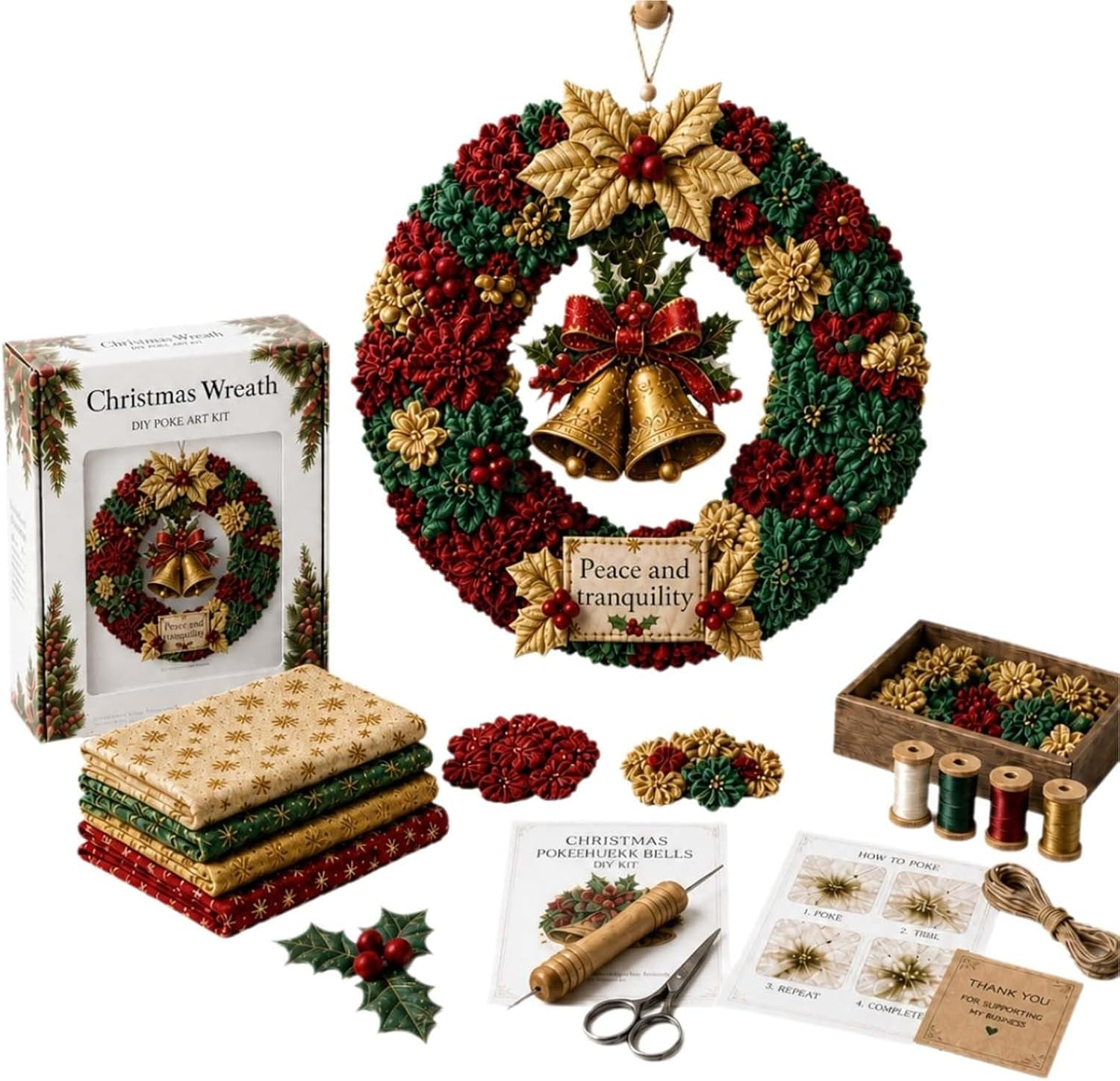 Art Craft Kits - 2026年版 3Dファブリック・ポーク・リースDIYキット、大人向けクリスマスリースDIYキット、3Dファブリック・ポーク・アートクラフトキット、ホリデーリース作成キット