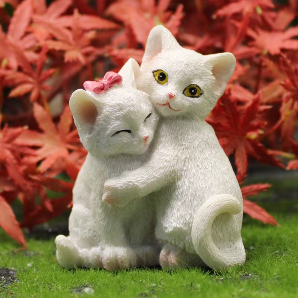 Art Craft Cat - 樹脂工芸品 かわいい猫のデスクトップデコレーション クリエイティブなカップル猫の田園風ホーム樹脂オーナメント ガーデンロマンチック猫像飾り