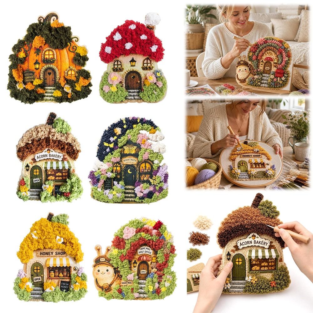 Art Craft Village - ファンタジーな村の3Dファブリックポケアートキット 3Dテクスチャードヴィレッジテーマ ヤーンヴィレッジクラフトセット DIY半製品