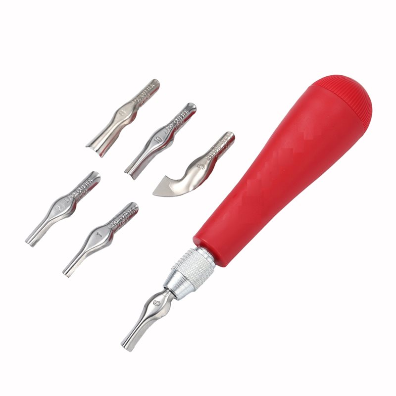 Linocut Carving Tool - 【ORNAMENT】リノカット彫刻ツール - ブロック印刷、スタンプ作成用、リノカットカッターキット（6枚刃付き）、リノカットキット付属