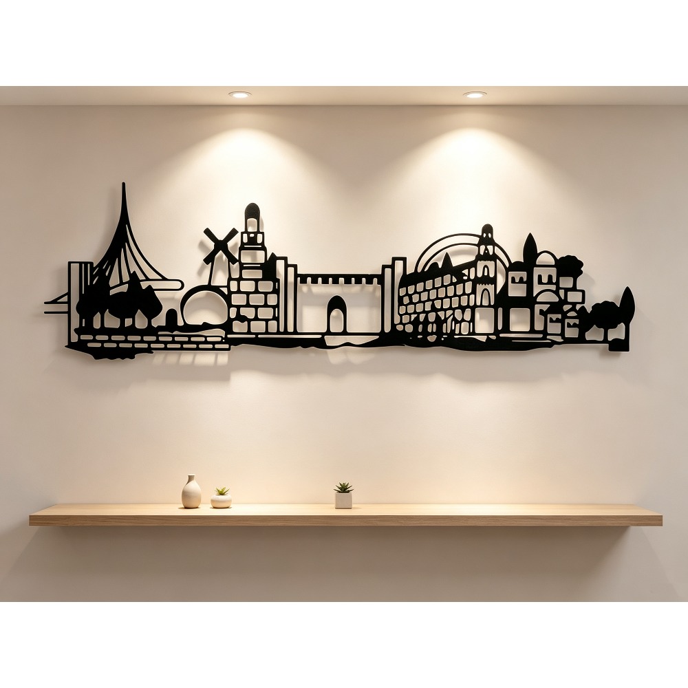 Art & Craft Village Pondicherry - CIFBUY メタルウォールアート エルサレムスカイライン装飾、ヴィンテージオールドシティシルエットウォールデコレーション、ダビデの星付き、素朴なアイアンアートワーク