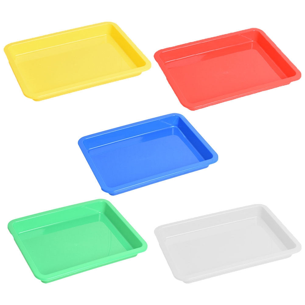 Art And Craft Studio - 5個入り、カラフルな長方形のプラスチック製アートトレイ。家庭、スタジオ、オフィスでの収納、工芸道具の整理、絵画、お菓子の盛り付けに最適。