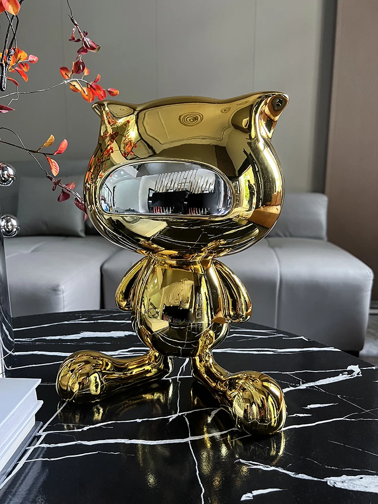 Art Craft Cat - 北欧アート家の装飾招き猫像クリエイティブホームアクセサリー彫刻リビングルームの装飾電気メッキ樹脂工芸品