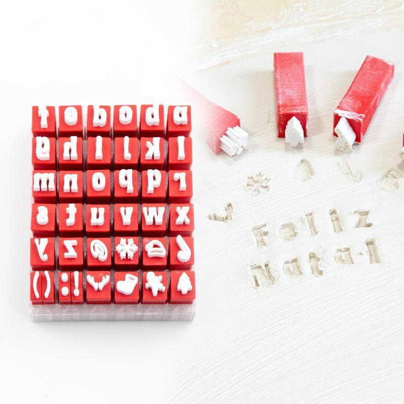 Art Craft Clay - クリスマススタイルのアルファベット粘土スタンプセット、小文字型、DIYポリマー粘土陶芸手作りクラフトツール用
