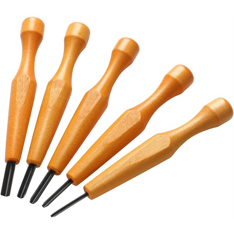 Linocut Carving Tool - ホットセール-三角形リノリウム木彫りツールセット-5ピースチゼルV字型ナイフ、リノカット版画用