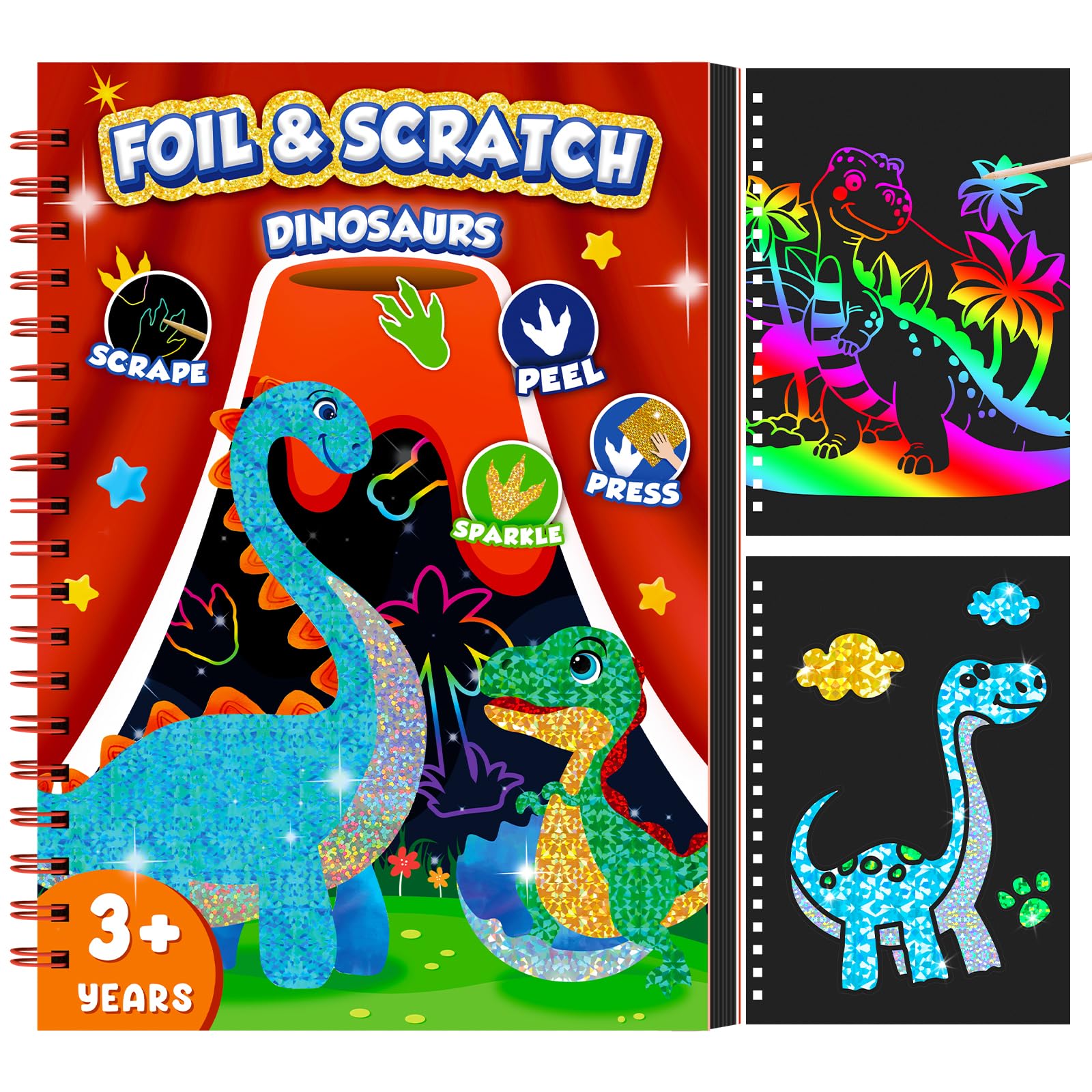 恐竜スクラッチアートブック 子供用 ホイルとスクラッチアート - Art Craft Dinosaurs のレビューと価格