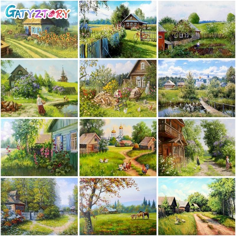 数字によるgatyztory絵画美しい村のDIY工芸品アクリ - Art Craft Village のレビューと価格