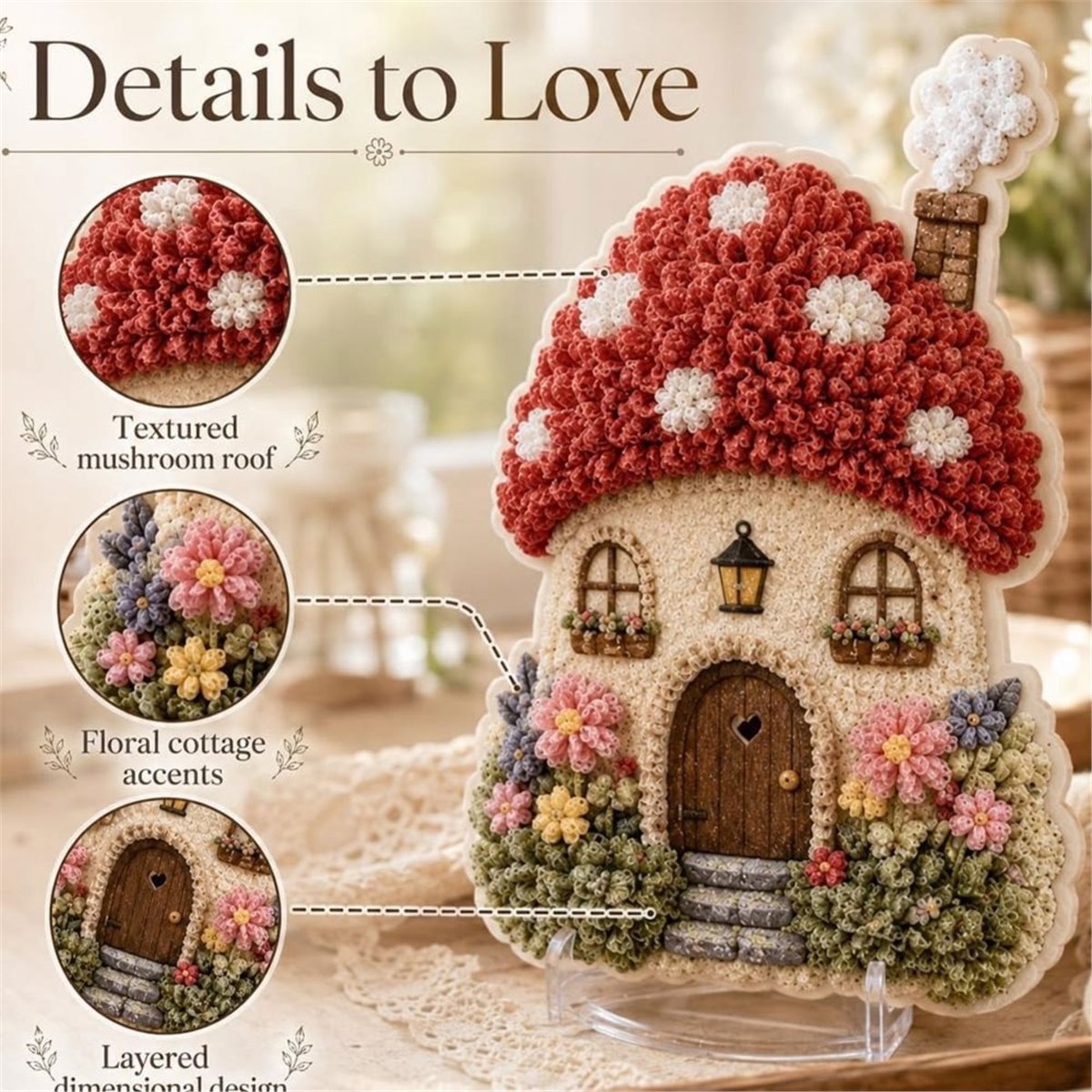 ファンタジーな村の3Dファブリックポケアートキット、花柄のき - Art Craft Village のレビューと価格