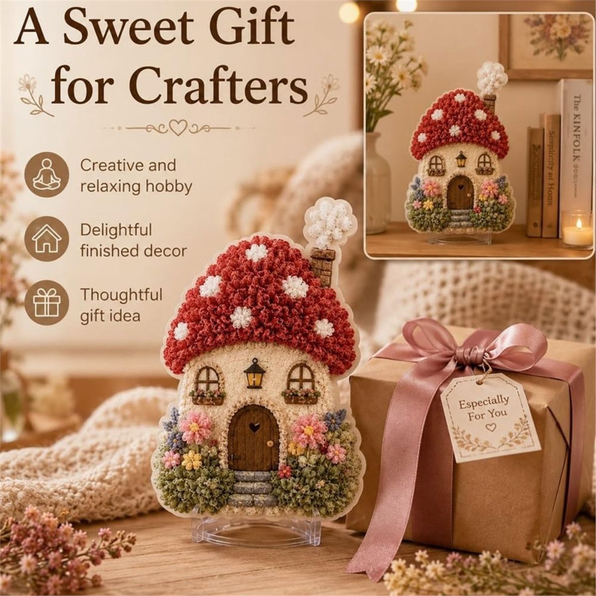 ファンタジーな村の3Dファブリックポケアートキット、花柄のき - Art Craft Village のレビューと価格