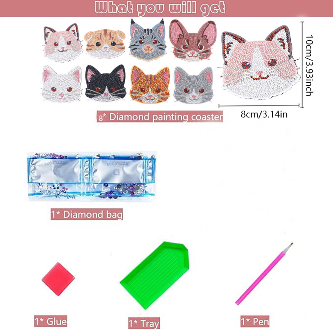 8ピースDIYダイヤモンドペインティングアートセット猫柄コー - Art Craft Cat のレビューと価格
