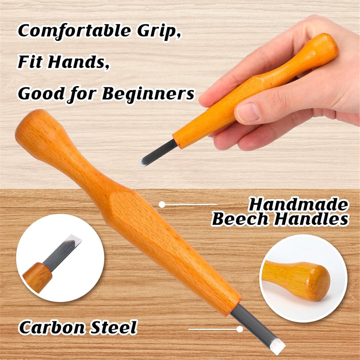 5個セット リノカット木版彫刻用ツールセット 木製+金属製 - Linocut Carving Tool のレビューと価格