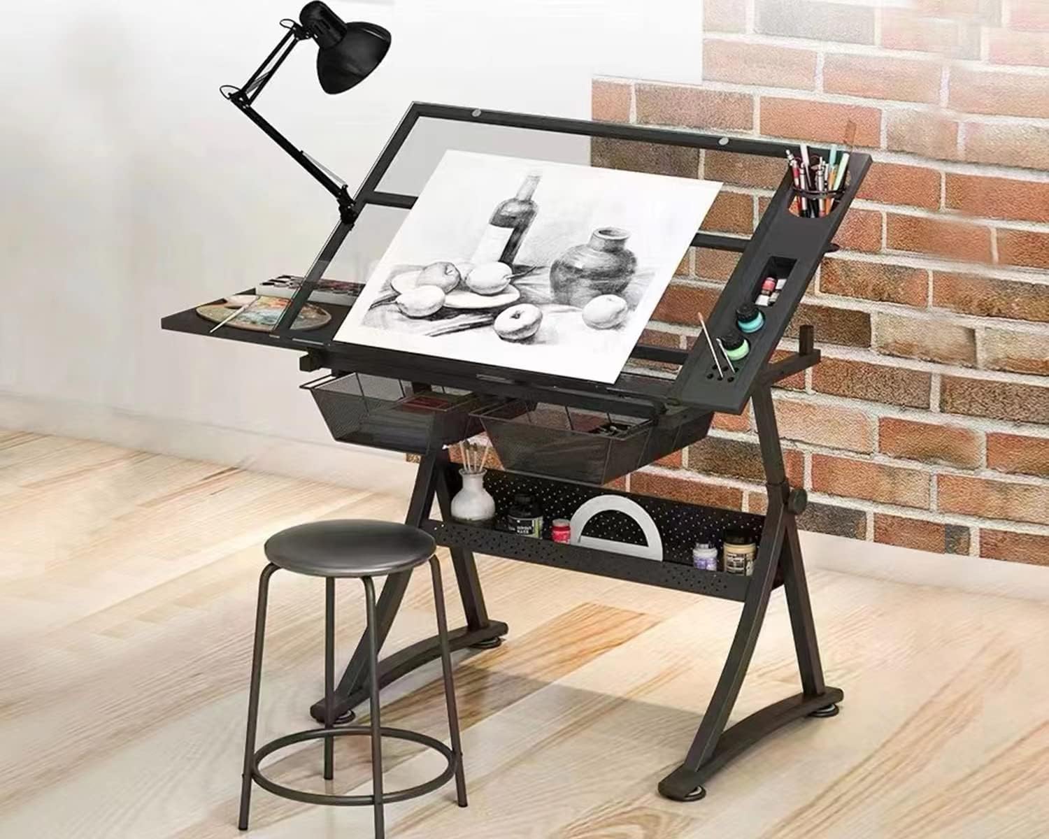 ガラス天板の製図台兼アートデスク – 高さ調節可能なプロ仕様 - Art And Craft Studio のレビューと価格