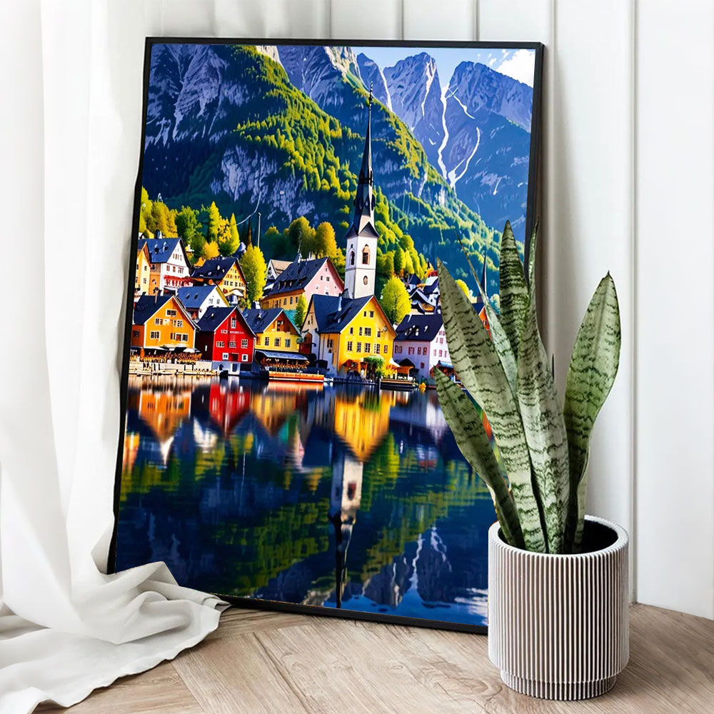 DIY デジタル油絵 カラフルな湖畔の村 数字で描くキャンバ - Art Craft Village のレビューと価格