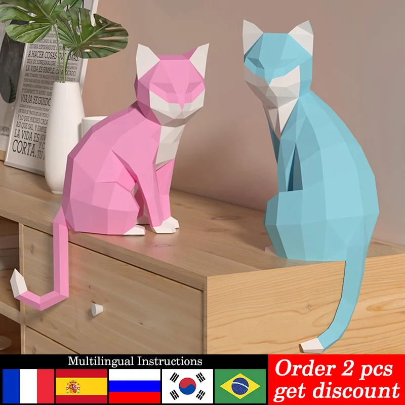 1 ペア愛好家猫動物装飾ホーム折り紙ピンクローポリ紙モデル、 - Art Craft Cardboard のレビューと価格