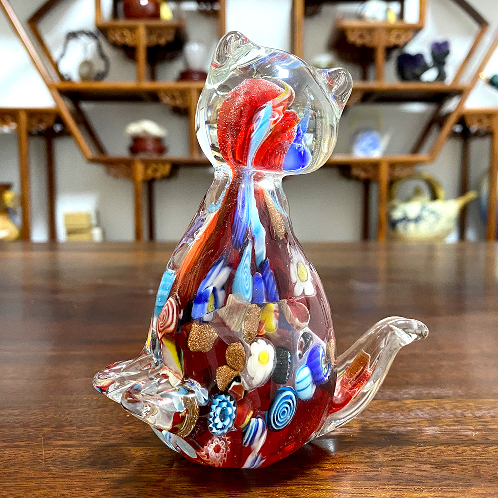 現代吹きガラス猫置物クリスタル動物彫刻かわいいペット飾りクリ - Art Craft Cat のレビューと価格
