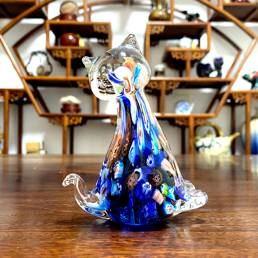 現代吹きガラス猫置物クリスタル動物彫刻かわいいペット飾りクリ - Art Craft Cat のレビューと価格